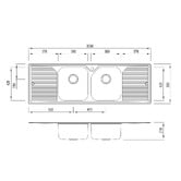 Oliveri Nu-Petite 1550mm Double Stainless Steel Kitchen Sink with Drainers