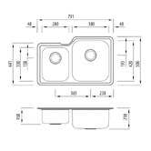 Oliveri Nu-Petite 790mm 1 &amp; &frac34; Stainless Steel Right Hand Kitchen Sink