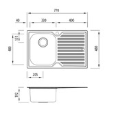 Oliveri Diaz 770mm Single Stainless Steel Kitchen Sink with Right Drainer