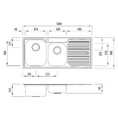 Oliveri Diaz 1080mm 1 &amp; &frac34; Stainless Steel Kitchen Sink with Right Drainer