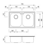 Oliveri Diaz 770mm Double Topmount Stainless Steel Kitchen Sink