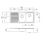 Oliveri Diaz 1080mm 1 &amp; &frac34; Stainless Steel Kitchen Sink with Left Drainer