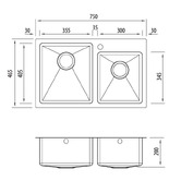 Oliveri Apollo 750mm 1 &amp; &frac34; Stainless Steel Left Hand Kitchen Sink