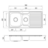 Oliveri Endeavour 980mm 1 &amp; &frac12; Stainless Steel Kitchen Sink with Right Drainer