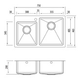 Oliveri Apollo 750mm 1 &amp; &frac34; Stainless Steel Right Hand Kitchen Sink