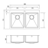 Oliveri Apollo 800mm Double Brushed Stainless Steel Kitchen Sink