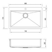 Oliveri Apollo 800mm Single Brushed Stainless Steel Kitchen Sink