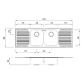 Oliveri Diaz 1430mm Double Stainless Steel Kitchen Sink with Drainers