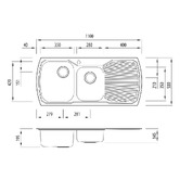 Oliveri Monet 1200mm Topmount 1 &amp; &frac34; Stainless Steel Kitchen Sink with Right Drainer