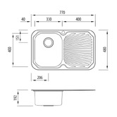 Oliveri Petite 770mm Topmount Single Stainless Steel Kitchen Sink with Right Drainer