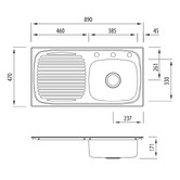 Oliveri Ultraform 890mm Single Stainless Steel Kitchen Sink with Left Drainer