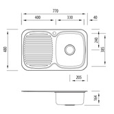 Oliveri Lakeland 770mm Single Stainless Steel Kitchen Sink with Left Drainer