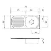 Oliveri Martini 740mm Topmount Single Kitchen Sink with Left Drainer