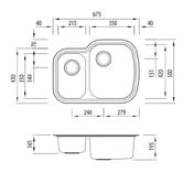 Oliveri Monet 670mm Undermount 1 &amp; &frac12; Stainless Steel Right Hand Kitchen Sink