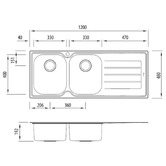 Oliveri Flinders 1200mm Double Stainless Steel Kitchen Sink with Drainer