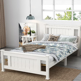 Ever Dreaming Living Rustic White Painted Berkeley Pine Wood Bed