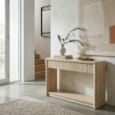 Ever Dreaming Living Clara Travertine-Look Console Table