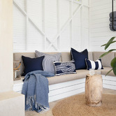 Capeview Interiors Navy with White Piping Linen-Blend Cushion Cover