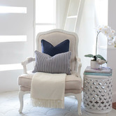 Capeview Interiors Navy with White Piping Linen-Blend Cushion Cover
