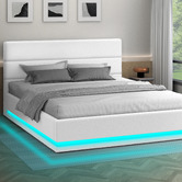 Hoxton Room White Alpine Boucle Gas Lift Storage Bed with LED