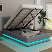 Hoxton Room Grey Alpine Upholstered Gas Lift Storage Bed with LED