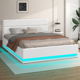 Hoxton Room White Alpine Boucle Gas Lift Storage Bed with LED