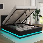 Hoxton Room Black Alpine PU Leather Gas Lift Storage Bed with LED