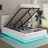 Hoxton Room White Alpine Boucle Gas Lift Storage Bed with LED