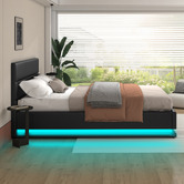Hoxton Room Black Alpine PU Leather Gas Lift Storage Bed with LED
