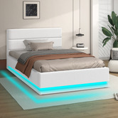 Hoxton Room White Alpine Boucle Gas Lift Storage Bed with LED
