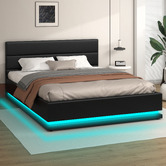 Hoxton Room Black Alpine PU Leather Gas Lift Storage Bed with LED