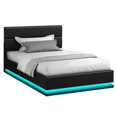 Hoxton Room Black Alpine PU Leather Gas Lift Storage Bed with LED