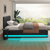 Hoxton Room Black Alpine PU Leather Gas Lift Storage Bed with LED
