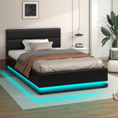 Hoxton Room Black Alpine PU Leather Gas Lift Storage Bed with LED