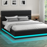 Hoxton Room Black Alpine PU Leather Gas Lift Storage Bed with LED