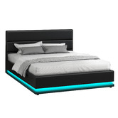 Hoxton Room Black Alpine PU Leather Gas Lift Storage Bed with LED