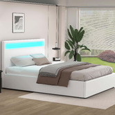 Hoxton Room White Caledon PU Leather Gas Lift Storage Bed with LED