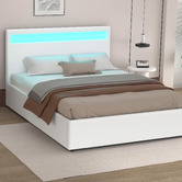 Hoxton Room White Caledon PU Leather Gas Lift Storage Bed with LED