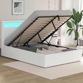 Hoxton Room White Caledon Boucle Gas Lift Storage Bed with LED