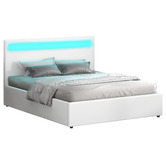 Hoxton Room White Caledon PU Leather Gas Lift Storage Bed with LED