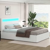Hoxton Room White Caledon Boucle Gas Lift Storage Bed with LED