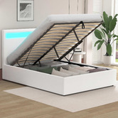Hoxton Room White Caledon PU Leather Gas Lift Storage Bed with LED