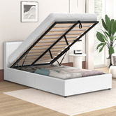 Hoxton Room White Hudson Faux Leather Gas Lift Storage Bed