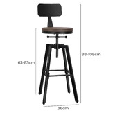 Hoxton Room Adair Elm Wood Adjustable Barstool with Backrest