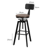 Hoxton Room Adair Elm Wood Adjustable Barstool with Backrest