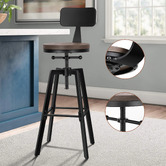 Hoxton Room Adair Elm Wood Adjustable Barstool with Backrest