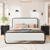 Hoxton Room Stephan Bed Frame &amp; Black Geoffrey Bedside Table Set