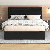 Hoxton Room Black Caledon PU Leather Gas Lift Storage Bed with LED