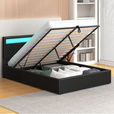Hoxton Room Black Caledon PU Leather Gas Lift Storage Bed with LED
