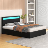 Hoxton Room Black Caledon PU Leather Gas Lift Storage Bed with LED